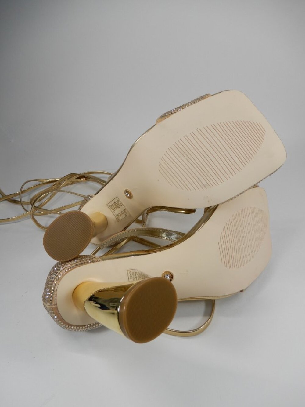 AZALEA WANG Builany Pump Sandals 7 Gold Rhinestone Lace-Up Heels Square Toe NEW - Picture 11 of 14